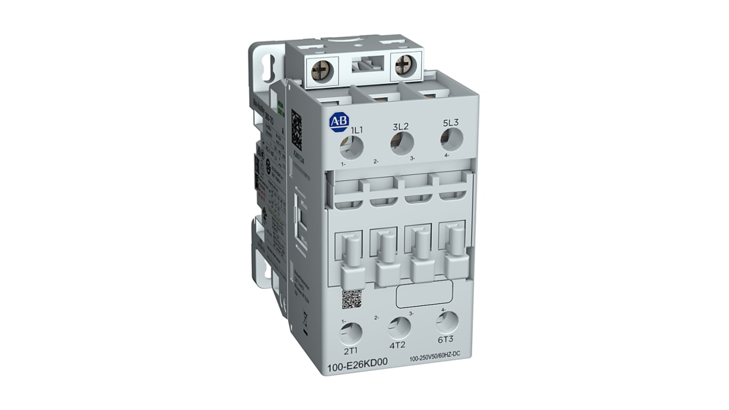 Rockwell Automation 100-E Contactors Series Contactor, 100 to 250 V ac Coil, 3-Pole, 26 A, 1NC