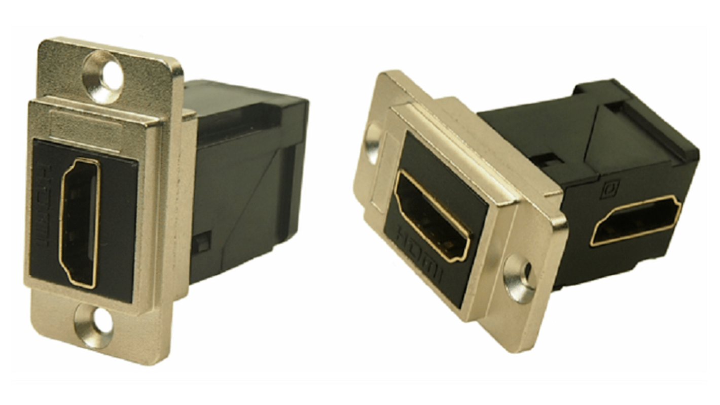 Conector HDMI pasante Hembra, Ángulo de 90° , 35.3 x 19 x 35.5 mm