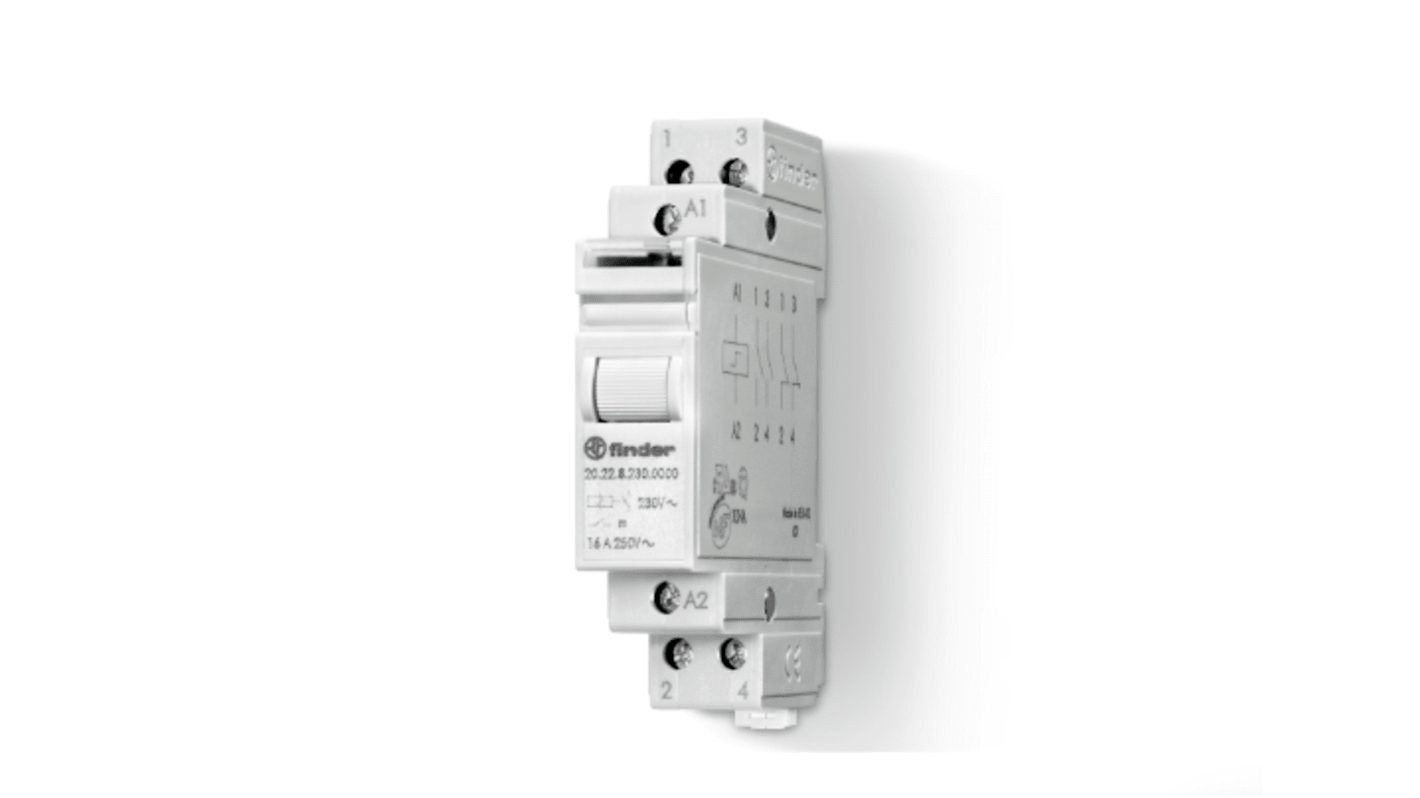 Relé sin enclavamiento Finder de 2 polos, DPST, bobina 240V ac, 16A, Carril DIN