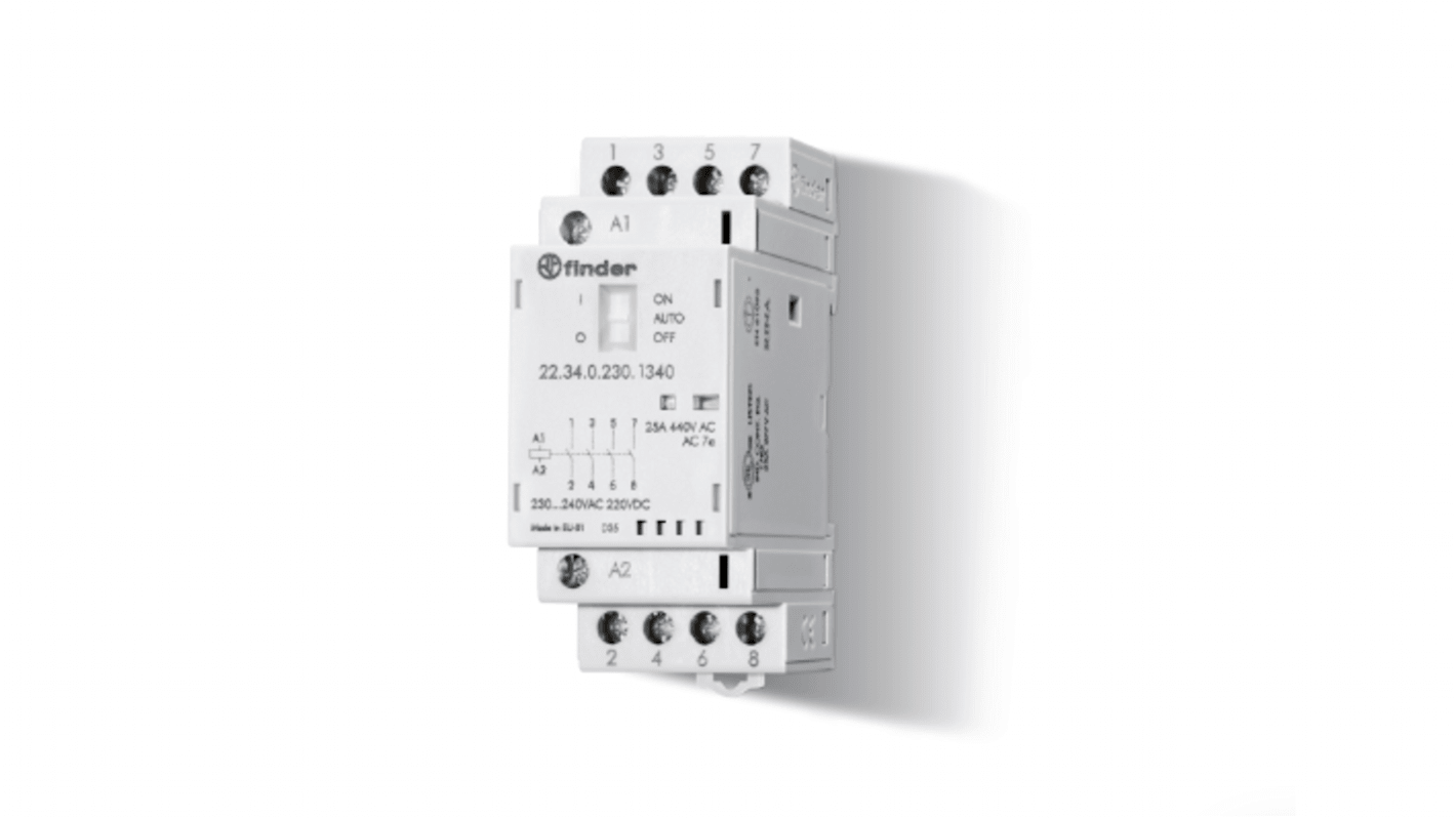 Contacteur Finder, 4 NO, 25 A, 4 kW