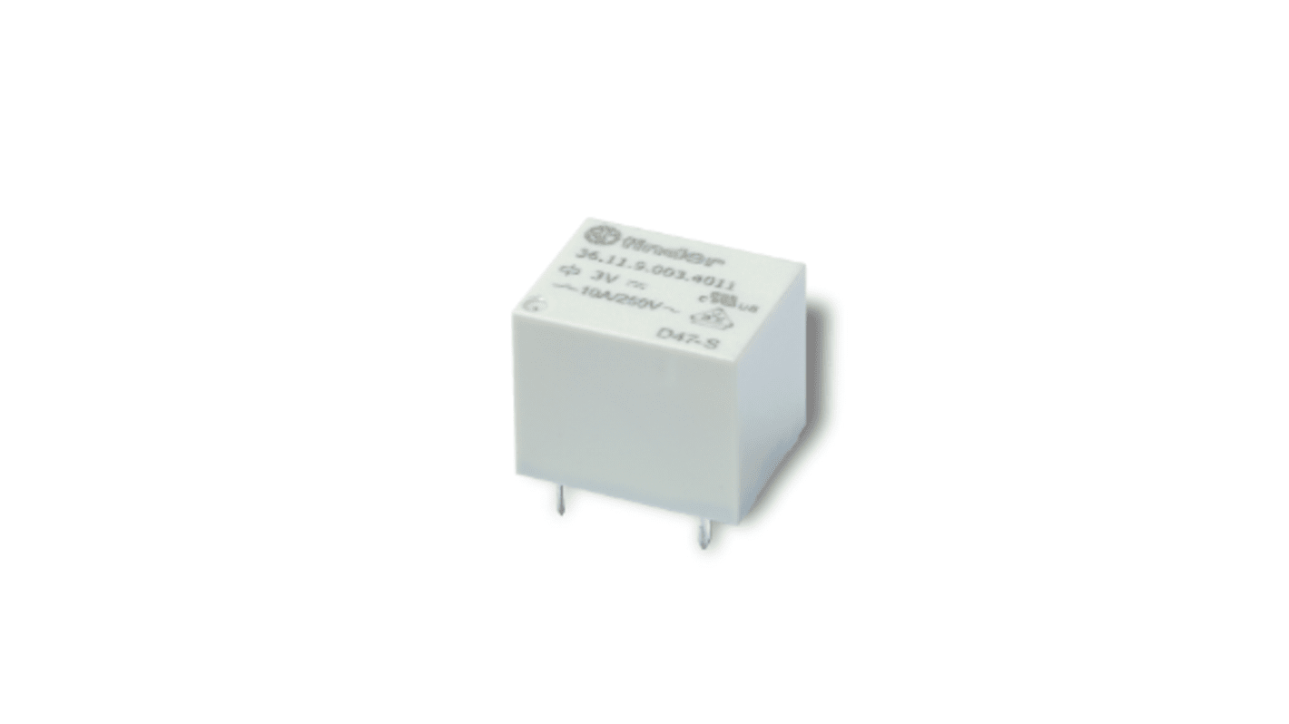 Finder PCB Mount Relay, 3V dc Coil, 10A Switching Current, SPDT