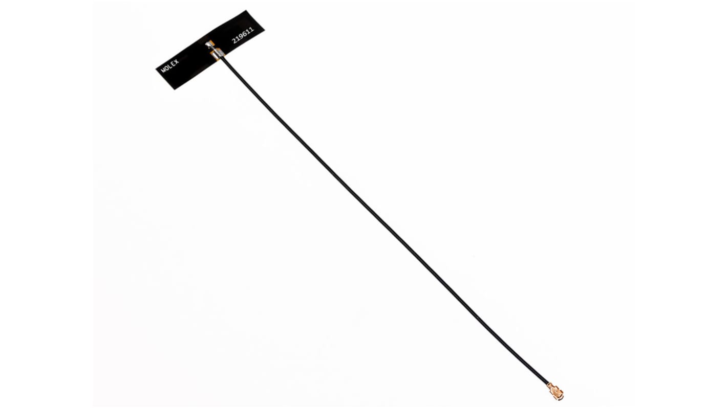 Mindenirányú Molex WiFi antenna Ragasztó 219611-0150 T-rúd Belső U.FL 150mm Apa 2.3 (at 2.4 GHz) dBi, 3.1 (at 5 GHz)