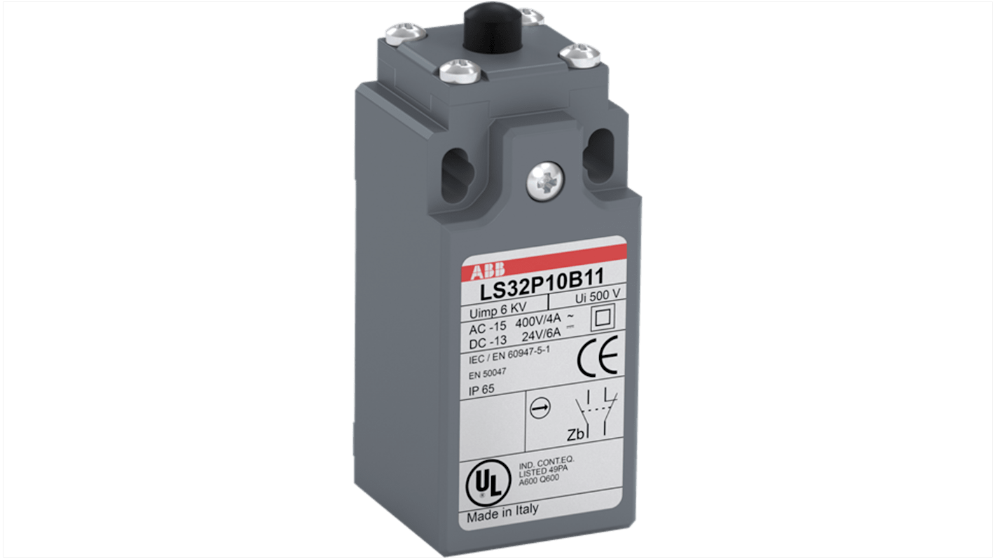 1SBV010110R1211 ABB Plunger Limit Switch, 1NO/1NC, IP65, Fibreglass