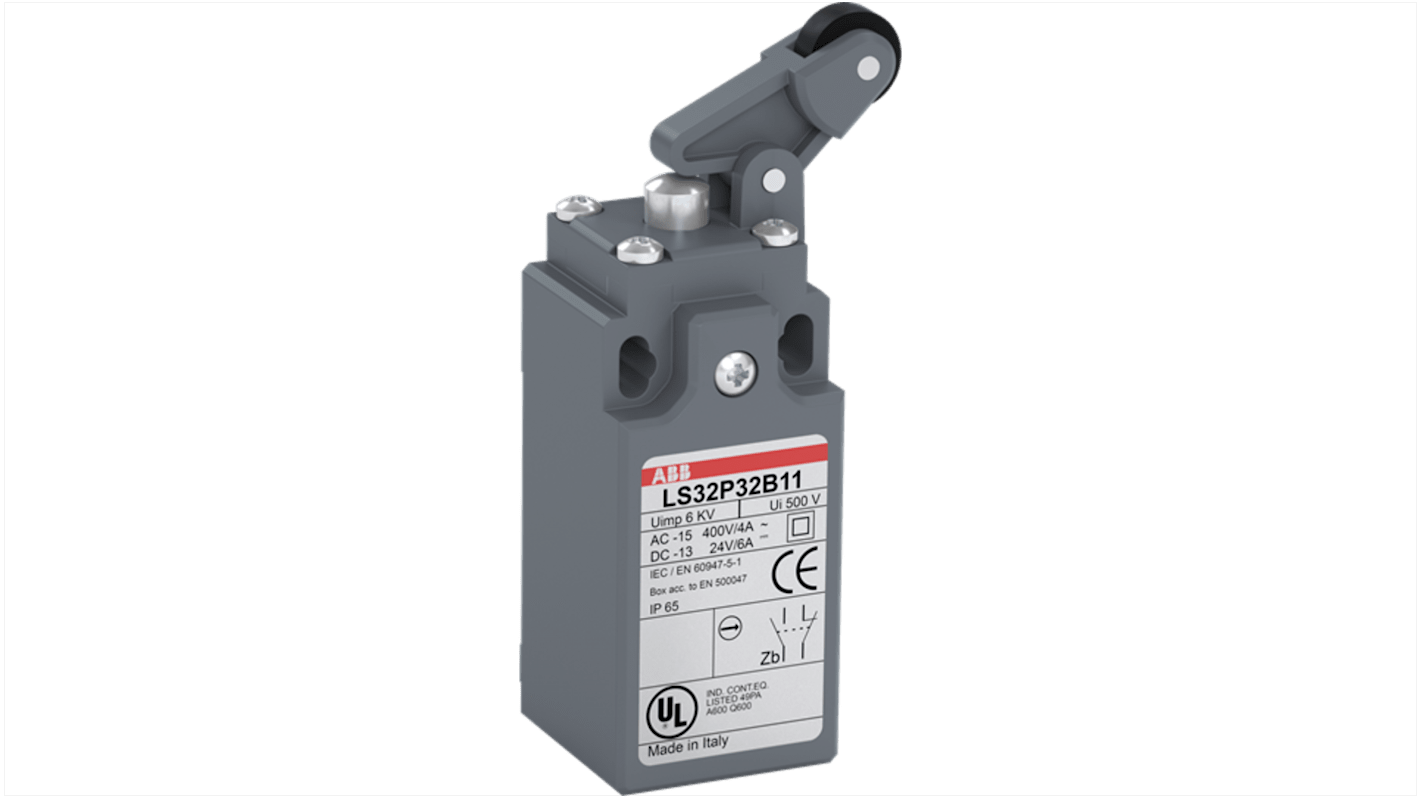 1SBV012232R1211 ABB Roller Lever Limit Switch, 1NO/1NC, IP65, Plastic