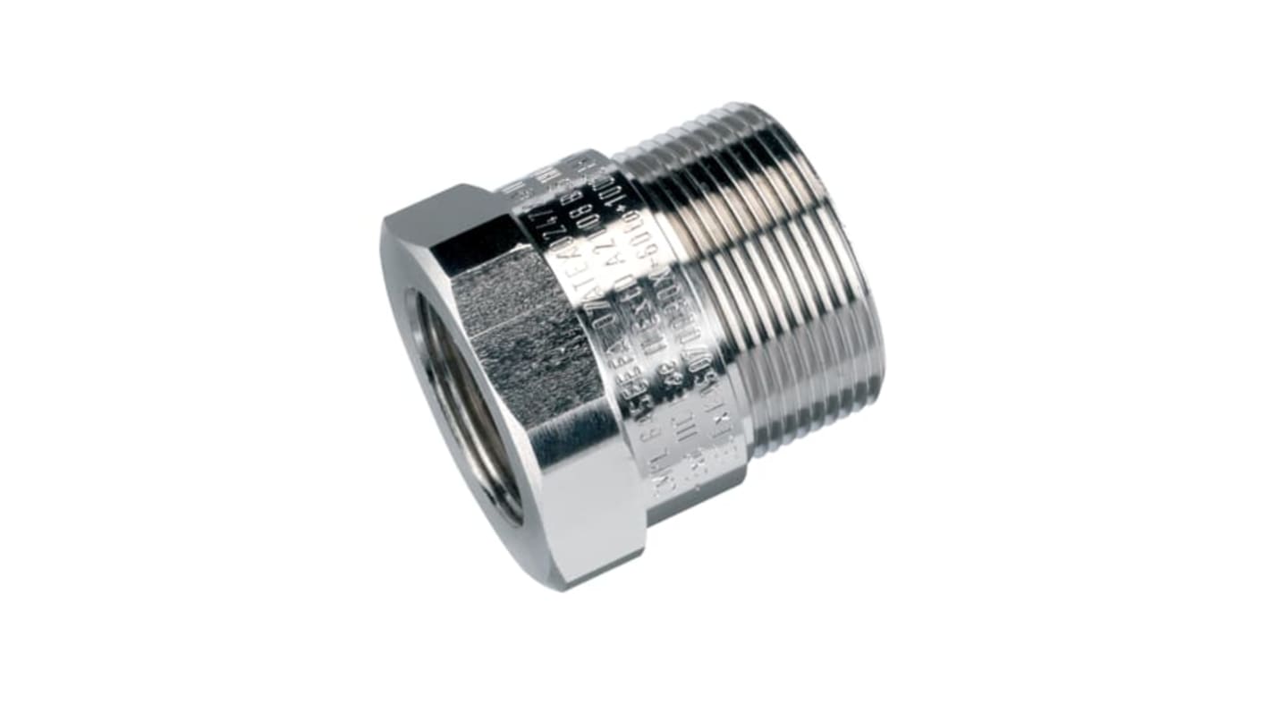 ABB Reducer, Hose Adapter, 50mm Nominal Size, M50, Nickel Plated Brass, Metallic