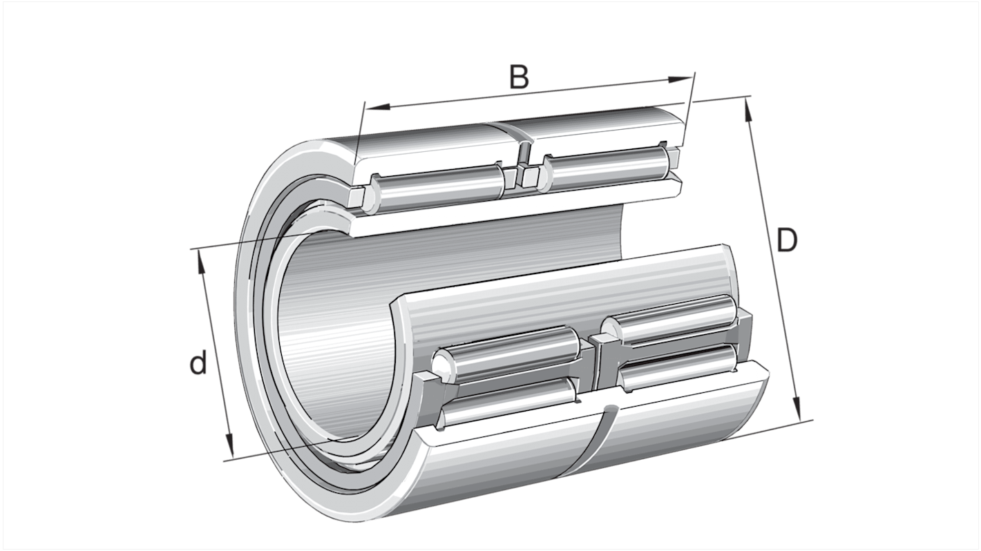 Rodamiento de rodillos de aguja INA, Ø int. 55mm, Ø ext. 80mm, ancho 45mm, de dos hileras