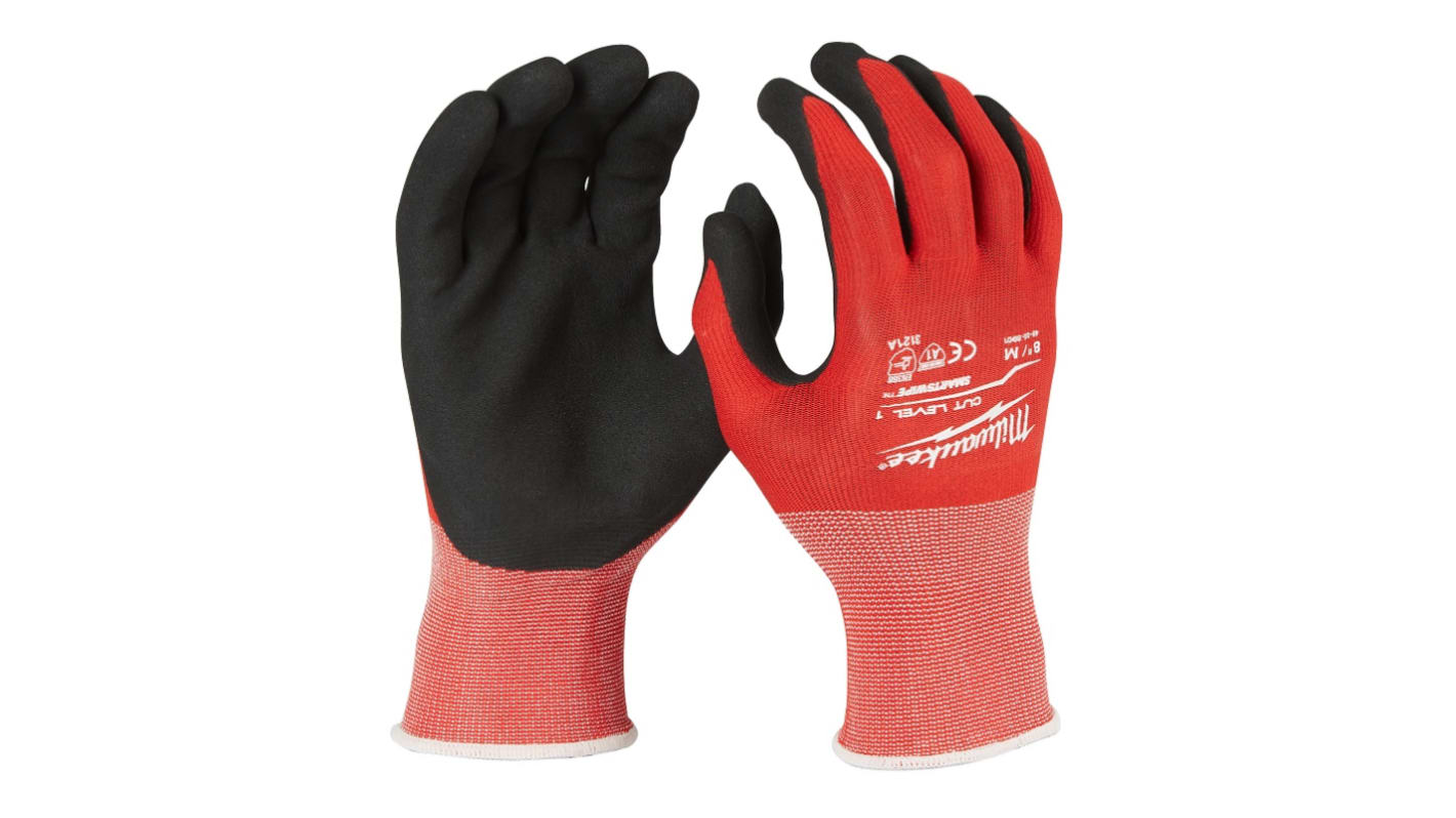 Milwaukee Red Nitrile General Purpose Gloves, Size 8, Medium, Nitrile Coating