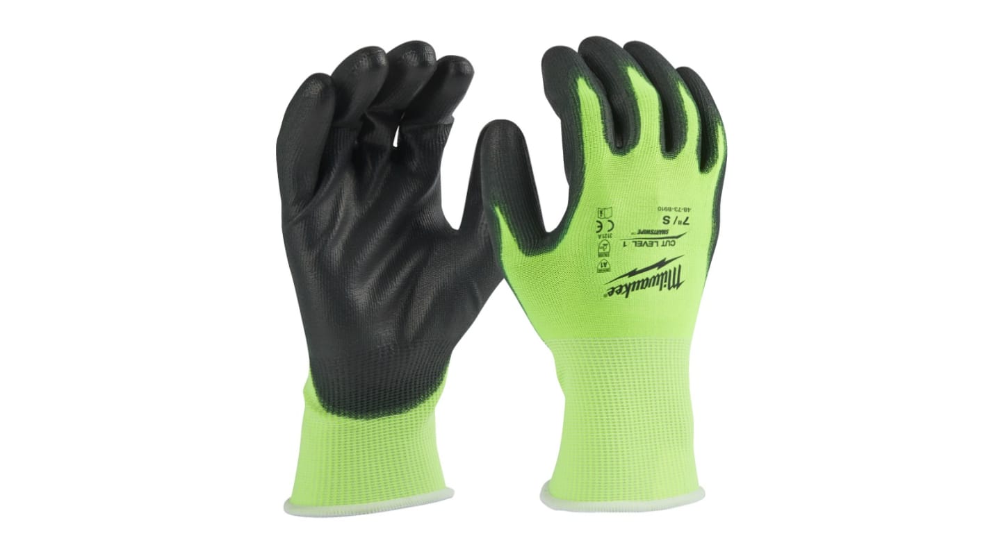 Milwaukee Yellow Polyester General Purpose Gloves, Size 7, Polyurethane Coating