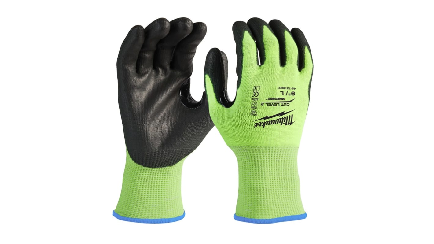 Milwaukee Yellow HPPE General Purpose Gloves, Size 8, Polyurethane Coating