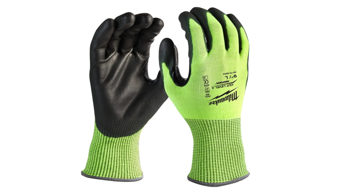 Milwaukee Yellow Polyurethane General Purpose Gloves, Size 7, Polyurethane Coating
