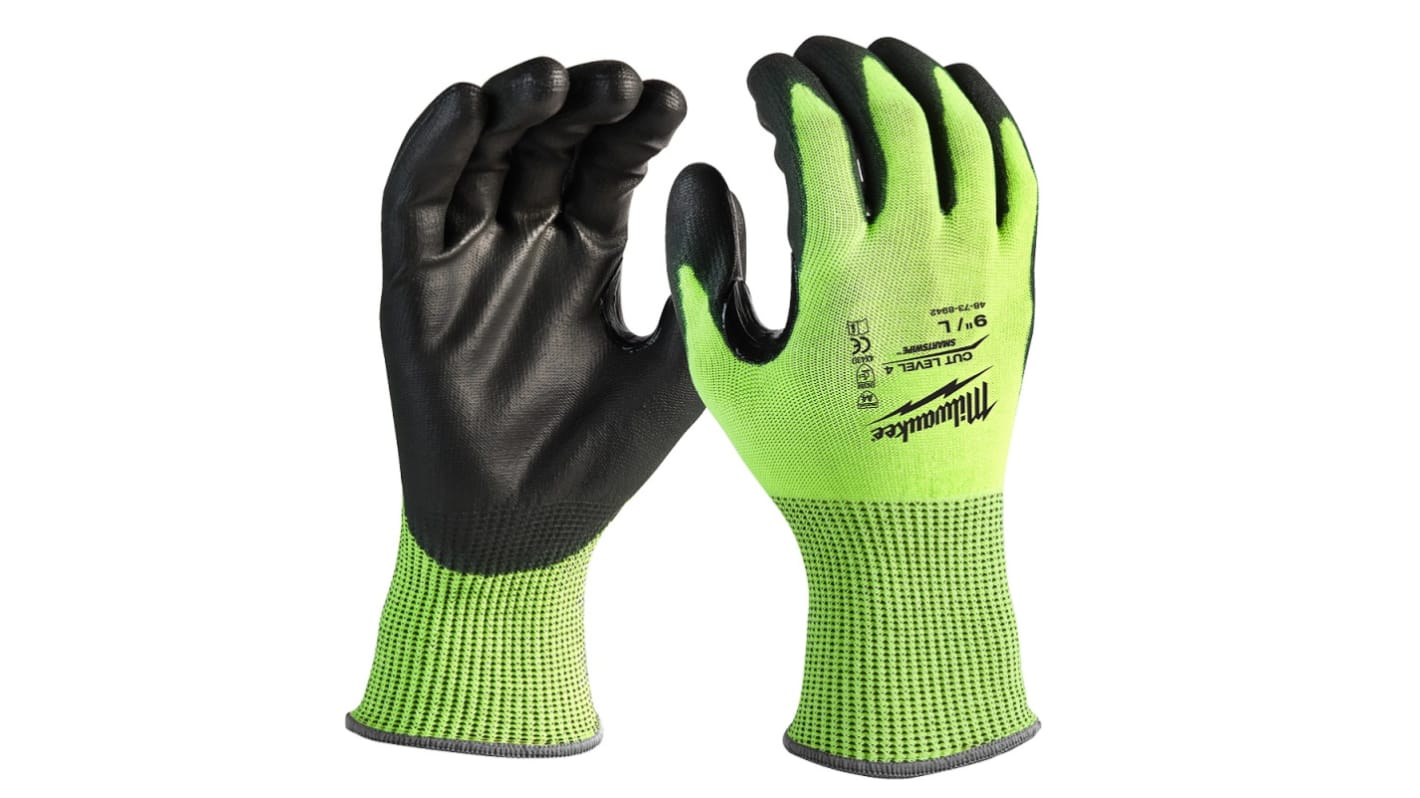 Milwaukee Yellow Polyurethane General Purpose Gloves, Size 10, Polyurethane Coating