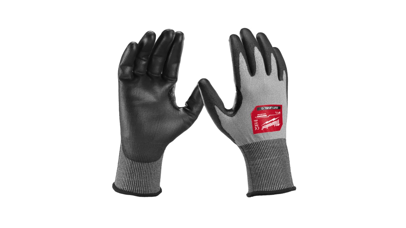 Milwaukee Grey Polyurethane General Purpose Gloves, Size 8, Polyurethane Coating