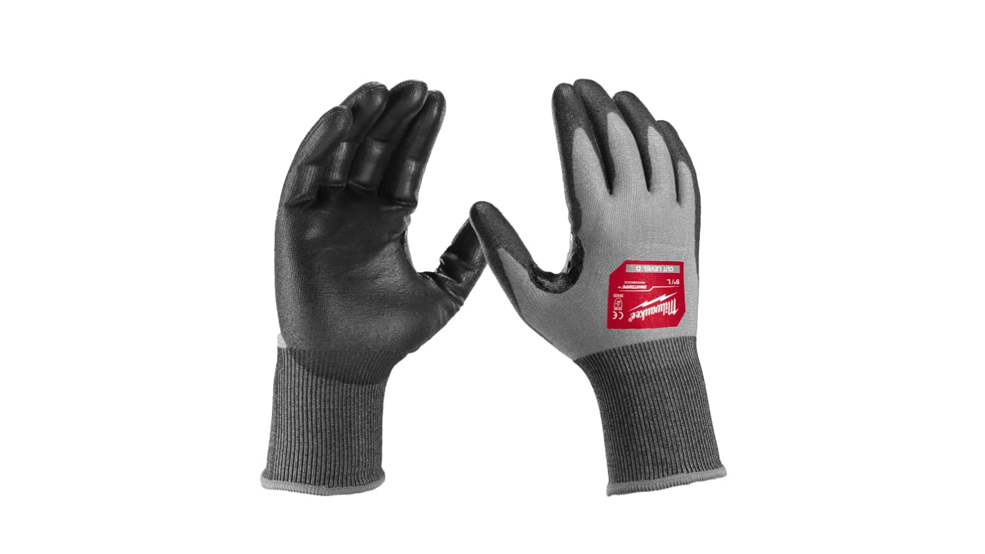 Milwaukee Grey Polyurethane General Purpose Gloves, Size 9, Polyurethane Coating