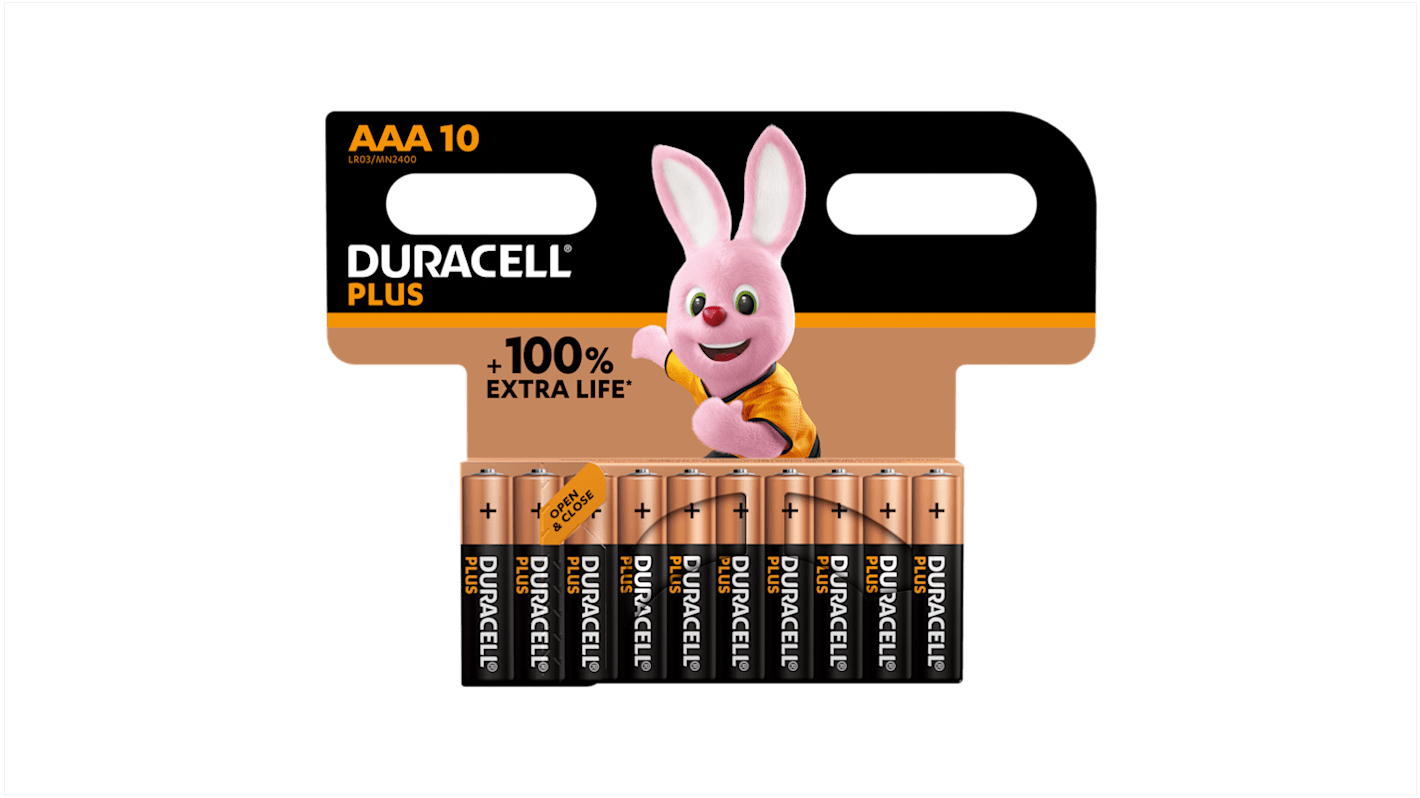 Baterie AAA Duracell Plus 1.5V Alkalická na bázi oxidu manganičitého plochý přívod MN2400 Duracell MN2400