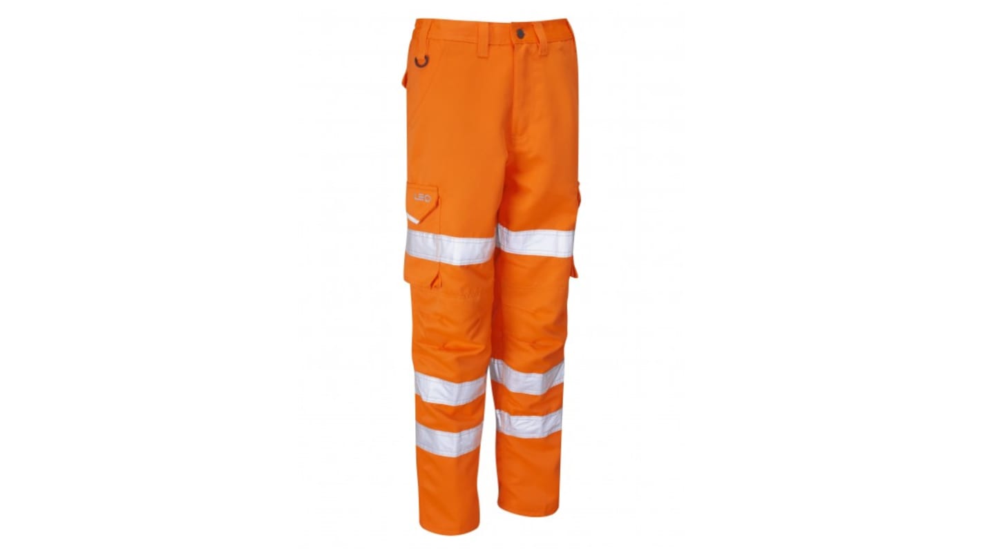 Leo Workwear CL01-O Orange Hi-Vis, Stain Resistant, Waterproof Hi Vis Trousers, 130 → 138cm Waist Size