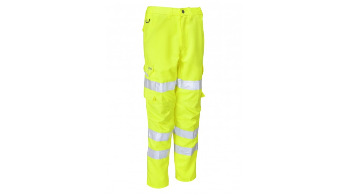 Leo Workwear CL01-Y Yellow Hi-Vis, Stain Resistant, Waterproof Hi Vis Trousers, 62 → 68cm Waist Size