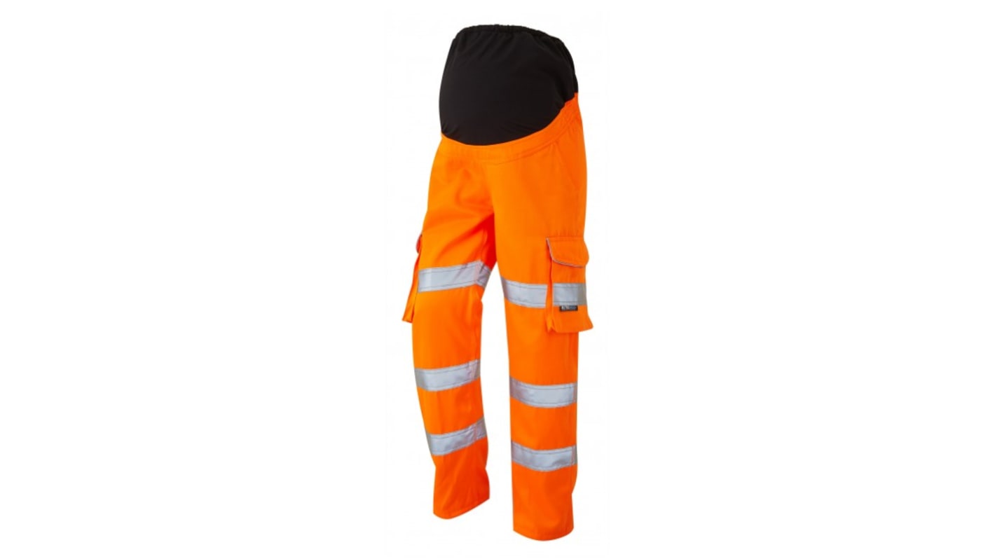 Leo Workwear CM01-O Orange Hi-Vis, Stain Resistant, Waterproof Hi Vis Trousers, 68 → 82cm Waist Size