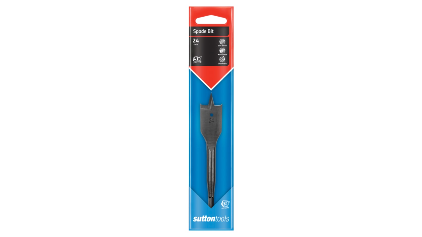 Sutton Tools Carbon Steel Spade Bit, 24mm Diameter, 150 mm Overall