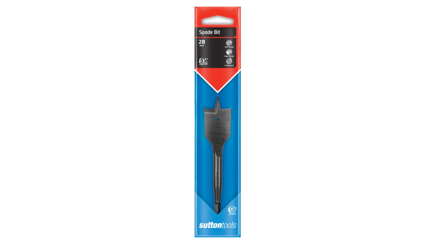 Sutton Tools Carbon Steel Spade Bit, 28mm Diameter, 150 mm Overall