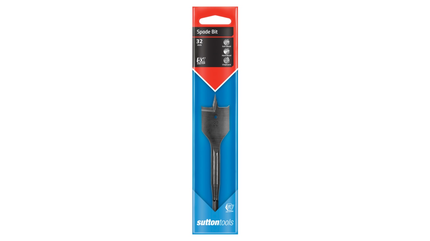 Sutton Tools Carbon Steel Spade Bit, 32mm Diameter, 150 mm Overall