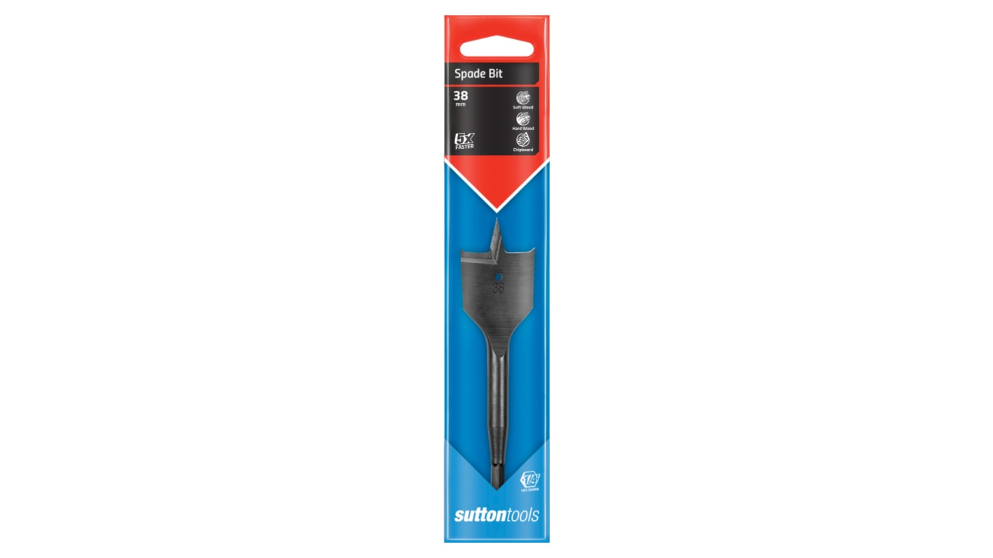 Sutton Tools Carbon Steel Spade Bit, 38mm Diameter, 150 mm Overall