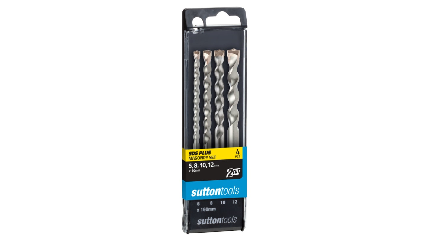 Sutton Tools Tungsten Carbide Tip Masonry Drill Bit for Masonry, 6 mm, 8 mm, 10 mm, 12 mm Diameter, 160 mm Overall