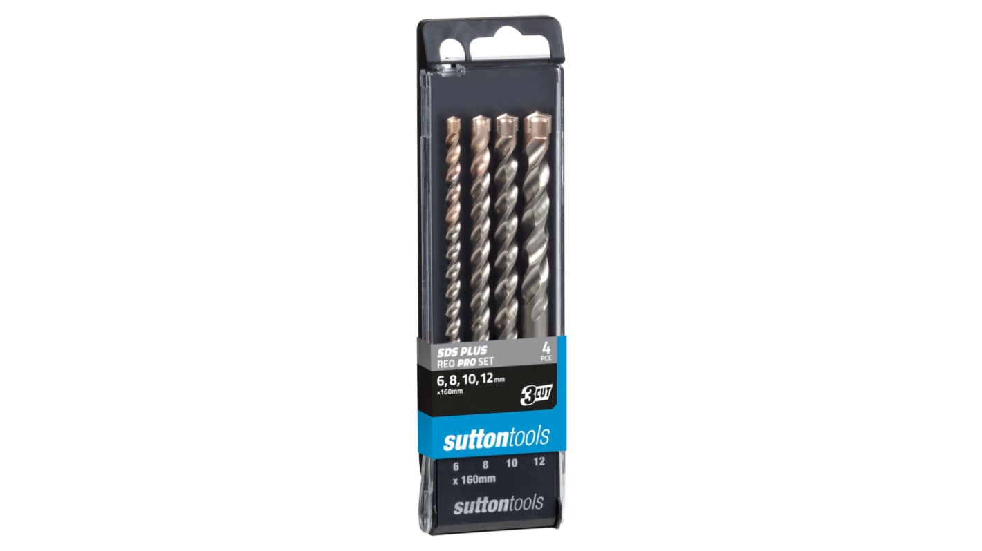 Sutton Tools 4-Piece Masonry Drill Bit Set for Masonry, 12mm Max, 6mm Min, Tungsten Carbide Tip Bits