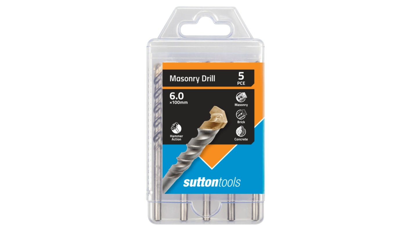 Sutton Tools Carbide Tipped Masonry Drill Bit for Masonry, 6mm Diameter, 100 mm Overall