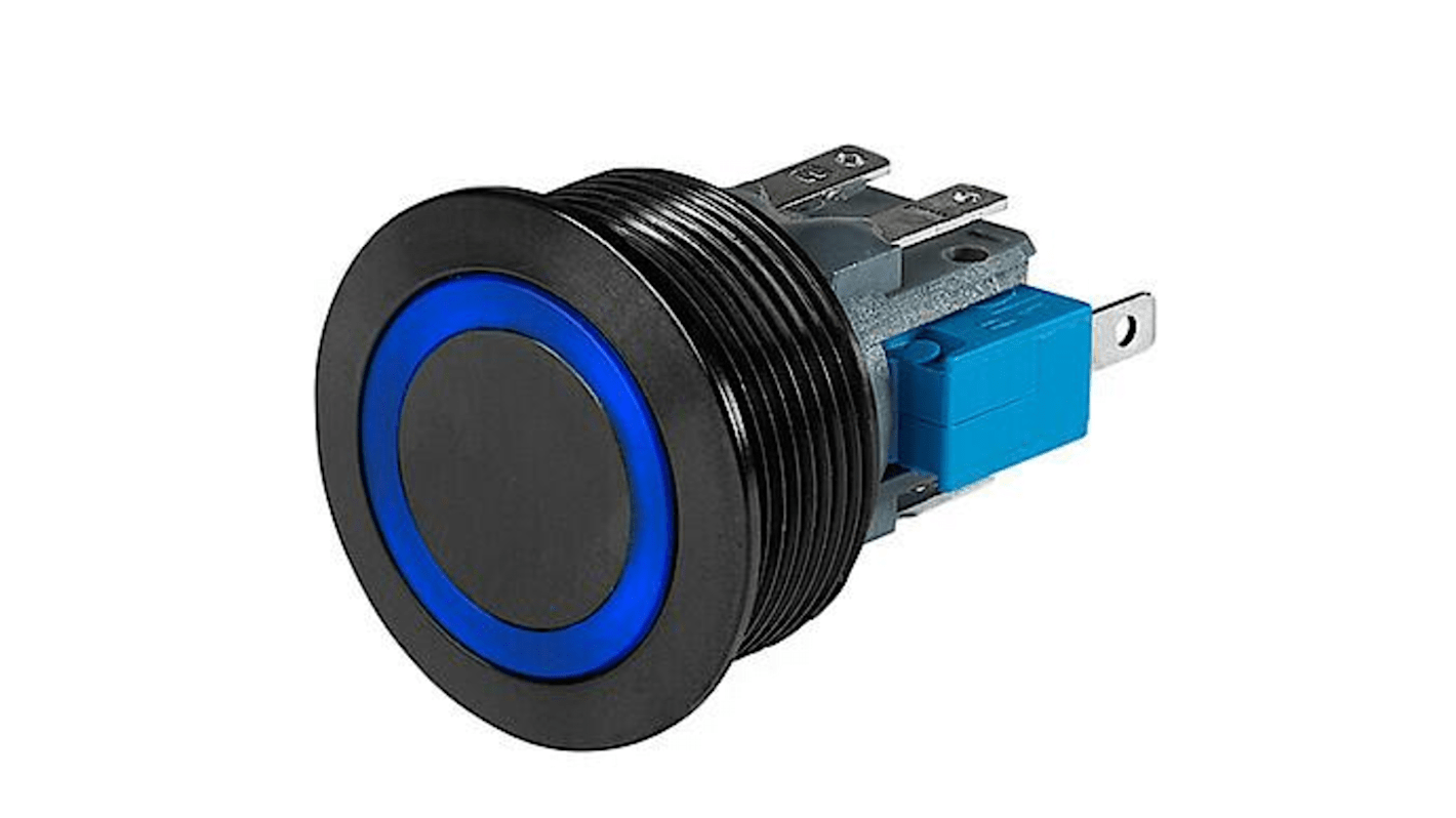 Schurter MSM illuminated Series Illuminated Push Button Switch, Momentary, Panel Mount, SPDT, Blue LED, 30V dc, IP40