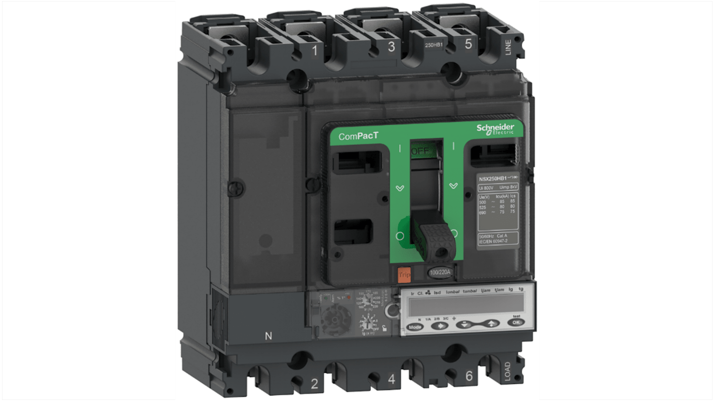 MCCB Schneider Electric, 3 Polos, 80A, Montaje fijo, ComPacT, NSX