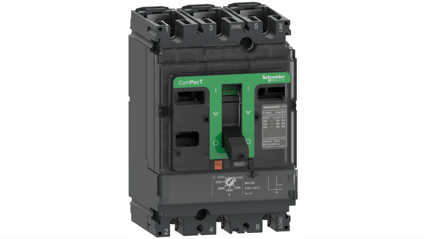 MCCB Schneider Electric, 3 Polos, 100A, Montaje fijo, ComPacT, NSX