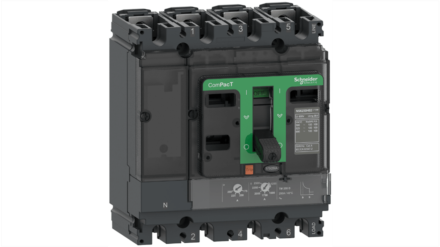 MCCB Schneider Electric, 4 Polos, 80A, Montaje fijo, Nueva generación ComPacT, NSX160B