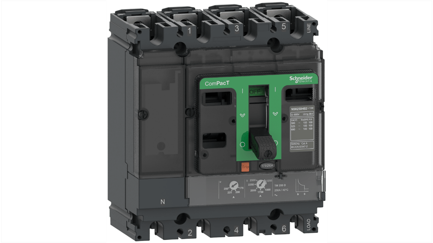 Schneider Electric, ComPacT New Generation MCCB 4P 125A, Fixed Mount