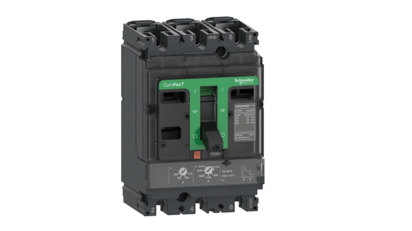 MCCB Schneider Electric, 3 Polos, 100A, Montaje fijo, Nueva generación ComPacT, NSX160H