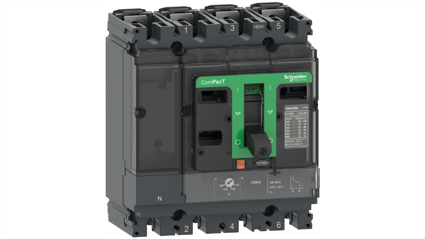 Disjoncteur Schneider Electric ComPacT nouvelle génération 4 pôles, 125A, montage fixe