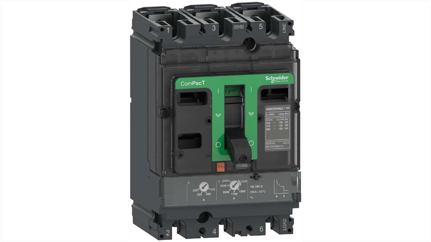 MCCB Schneider Electric, 3 Polos, 125A, Montaje fijo, ComPacT, NSX