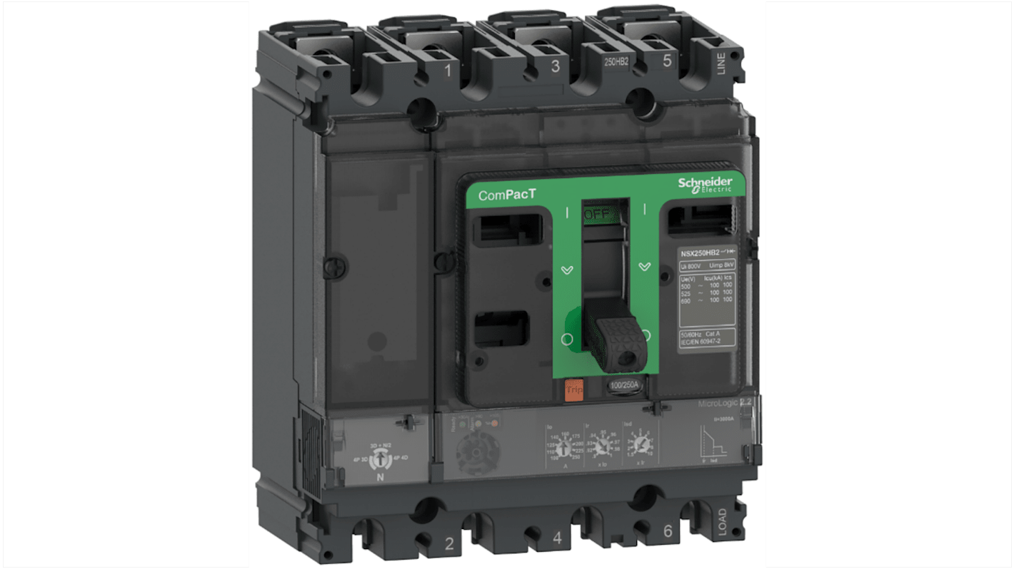 Schneider Electric, ComPacT MCCB 4P 250A, Fixed Mount