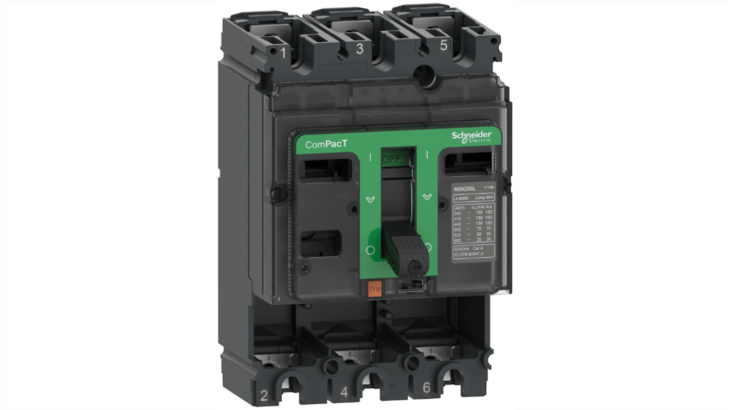 Schneider Electric, ComPacT MCCB 3P 250A, Fixed Mount