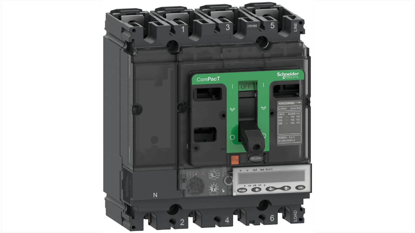 Schneider Electric, ComPacT MCCB 4P 100A, Fixed Mount