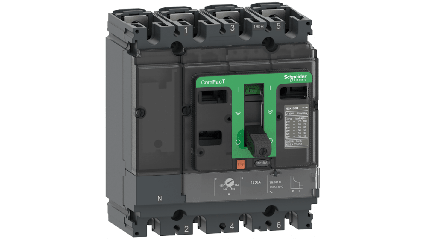 Schneider Electric, ComPacT MCCB 4P 80A, Fixed Mount