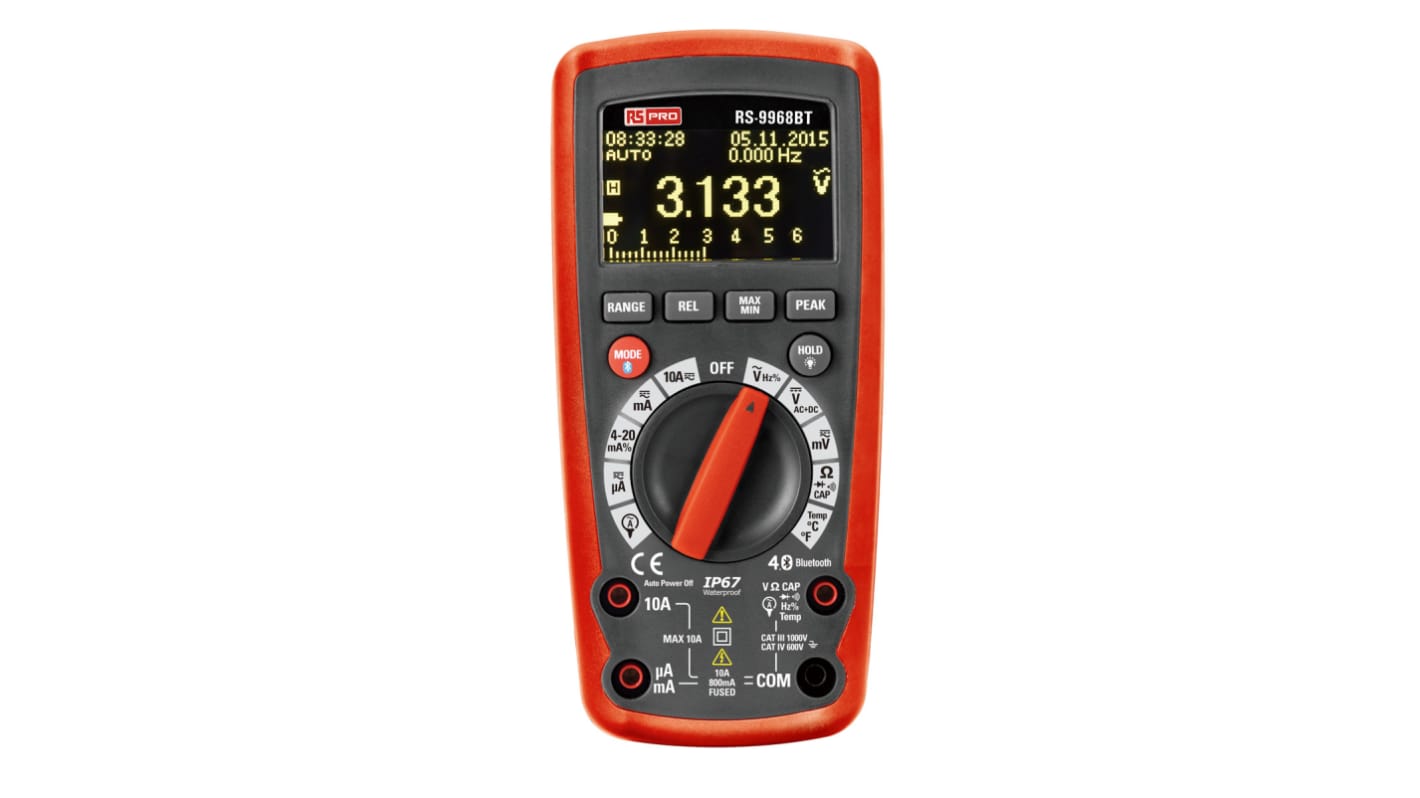 Multimetro Portatile RS PRO RS-9968BT, 1000V ca, 10A ca, CAT III/IV, True RMS, Cert. ISO