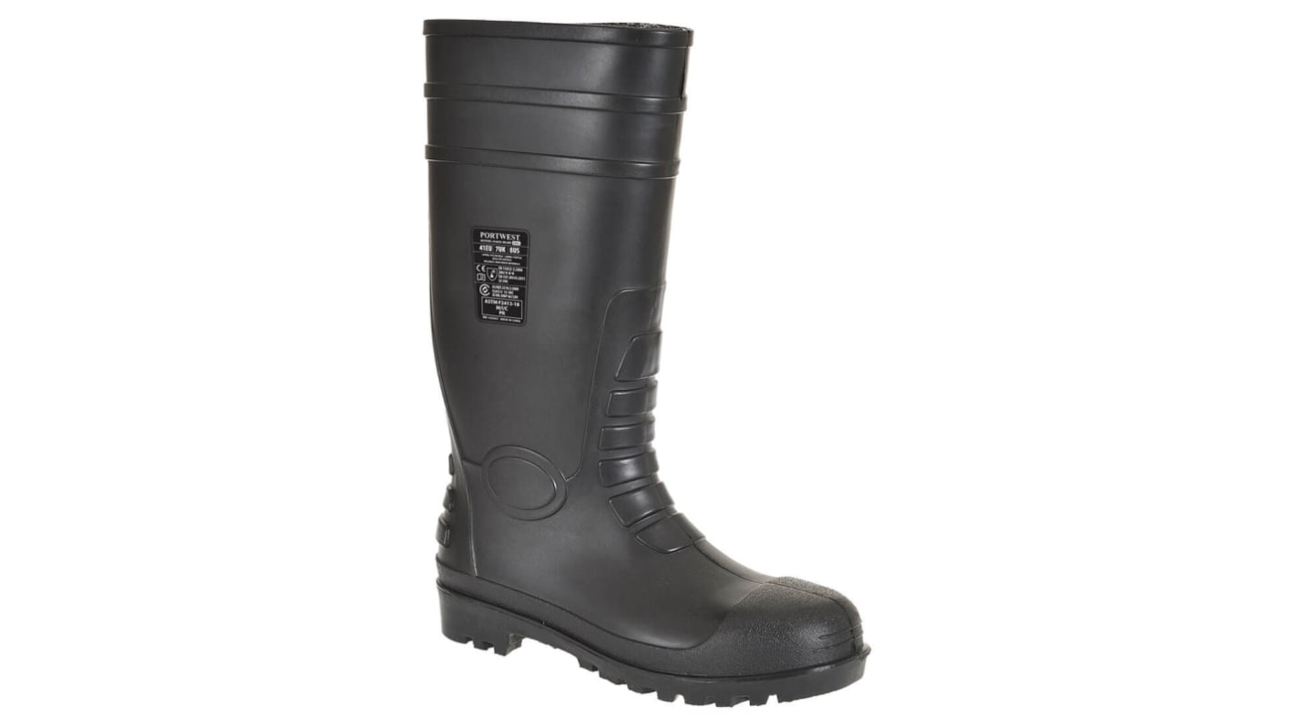 Portwest FW95 Black Steel Toe Capped Unisex Safety Wellingtons, EU 38