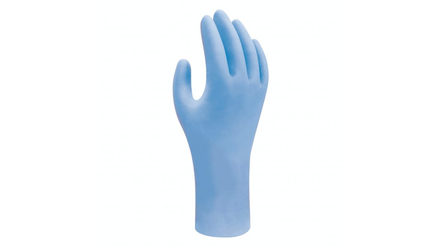Showa Puderfrei Einweghandschuhe aus Nitril puderfrei, lebensmittelecht blau, EN374-1, EN374-5 Größe L, 90 Stück