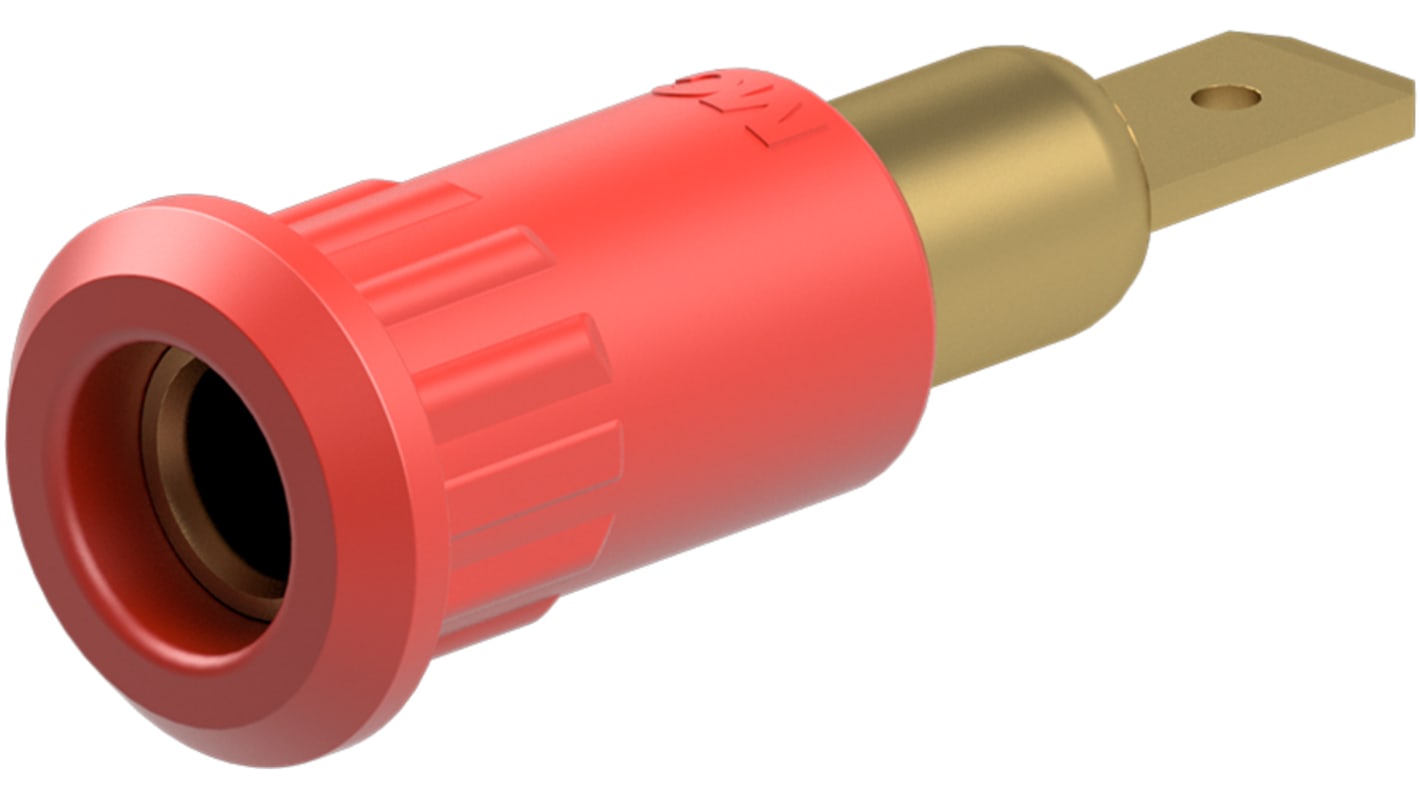 Conector hembra para pruebas Hembra, 25A, 30V ac, Contacto Oro, Rojo