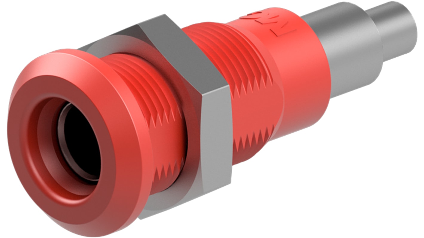 Conector hembra para pruebas Hembra, 25A, 30V ac, Contacto Níquel, Rojo