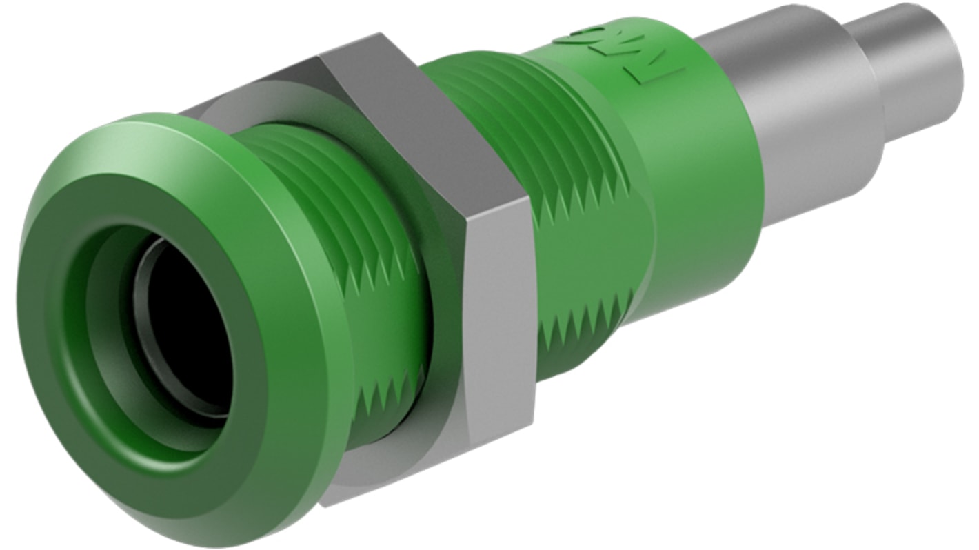 Conector hembra para pruebas Hembra, 25A, 30V ac, Contacto Níquel, Verde