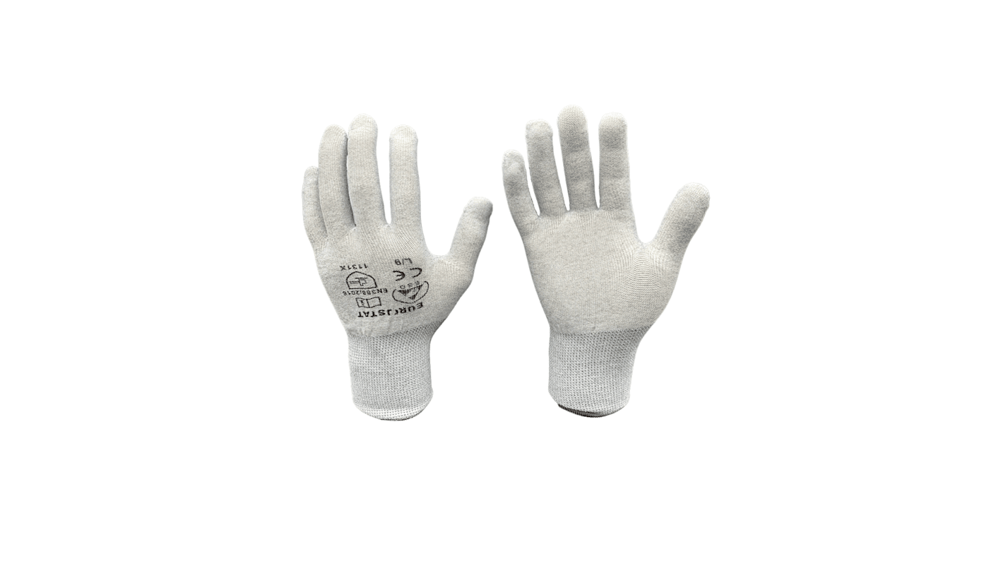 EUROSTAT Grey Polyester General Purpose Anti-Static Gloves, Size 7, Small