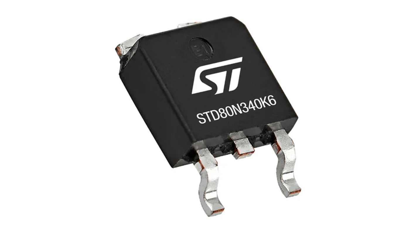 MOSFET STMicroelectronics STD80N340K6, VDSS 800 V, ID 12 A, DPAK-3 de 3 pines