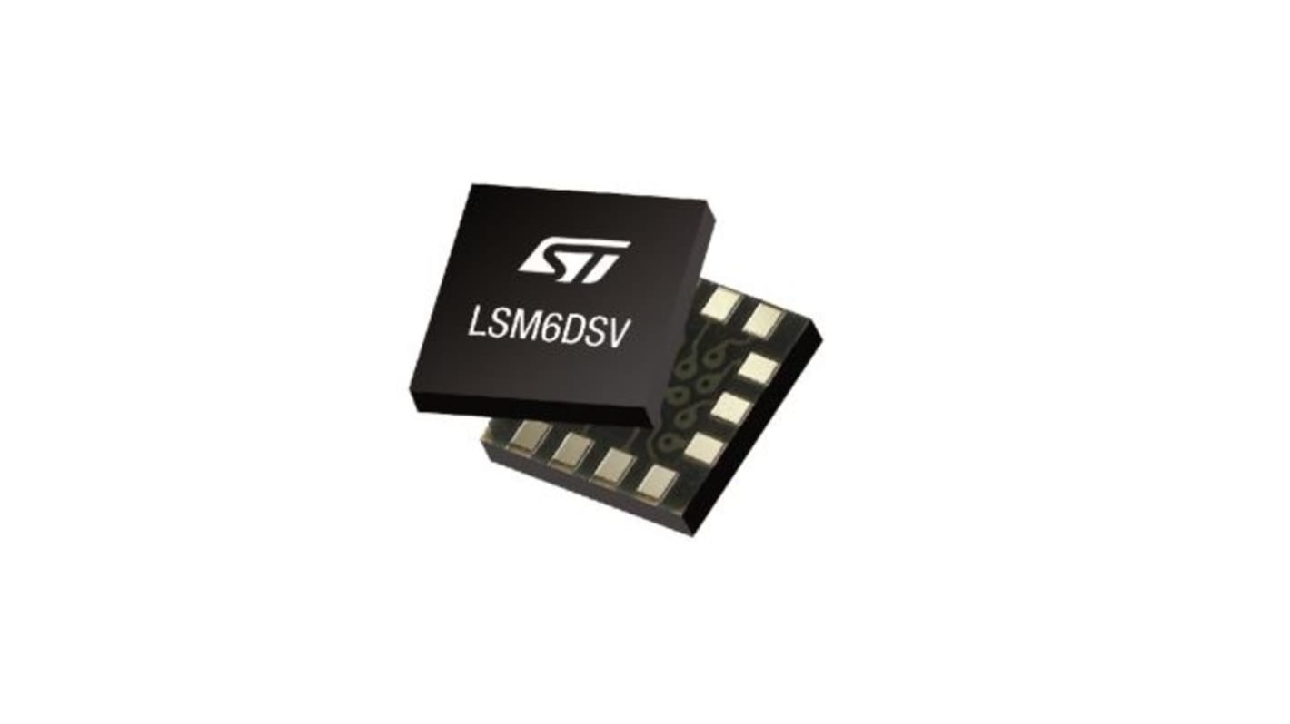 Sensor de inercia, LSM6DSVTR, 3 ejes, I2C, SPI LGA-14L (2,5 x 3,0 x 0,83 mm) 14 pines Acelerómetro, Giroscopio