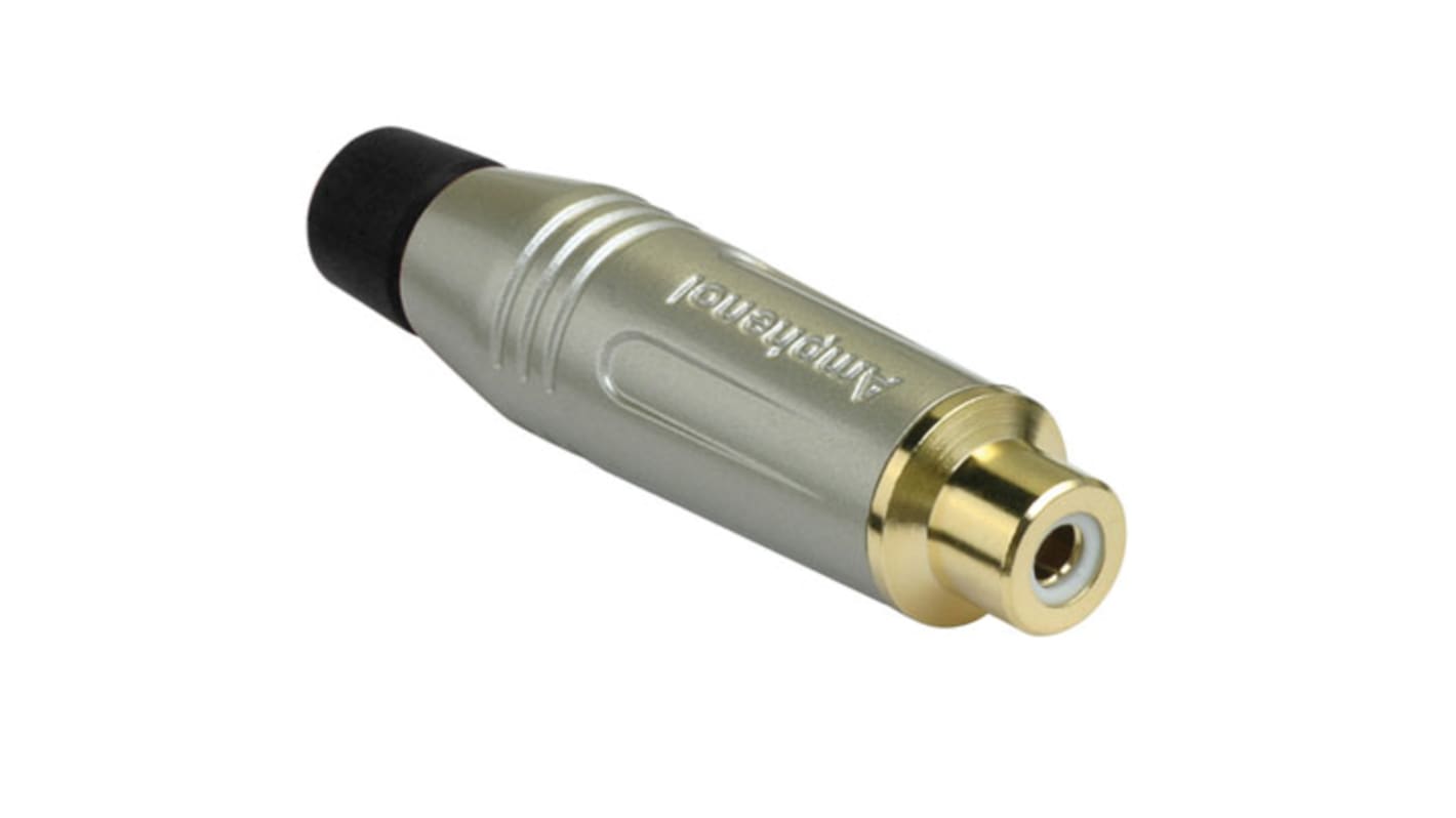 Conector RCA Hembra Amphenol Audio, 10A, color Oro satinado, Montaje de Cable